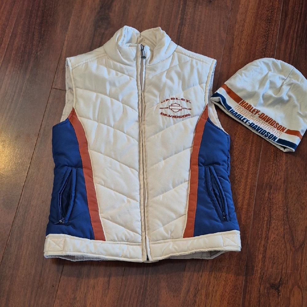 Harley-Davidson White and Blue Vest with Beanie